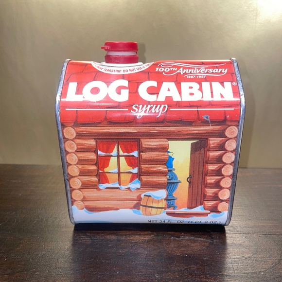 Vintage General Foods Log Cabin Pancake Syrup 100th Anniversary Tin 24 oz 1987 - Picture 1 of 6
